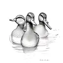 three ducks in a row. one holds a knife, one a set of plans and one a two way radio.  tattoo design idea