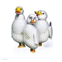 three rubber ducks in a row. one holds a knife, one a set of plans and one a two way radio.  tattoo design idea