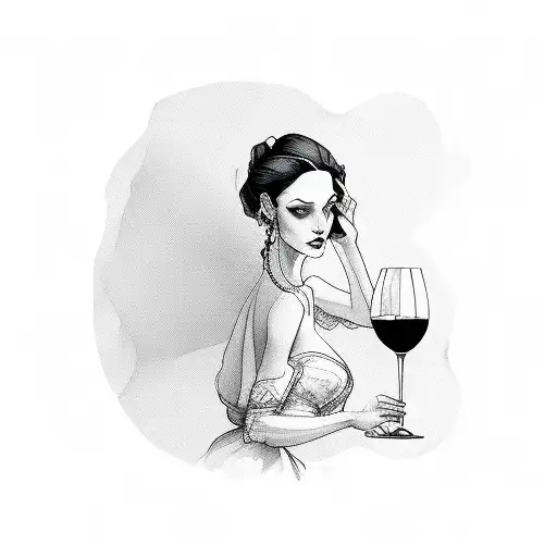 shape of a lady holding a wine glass tattoo design idea