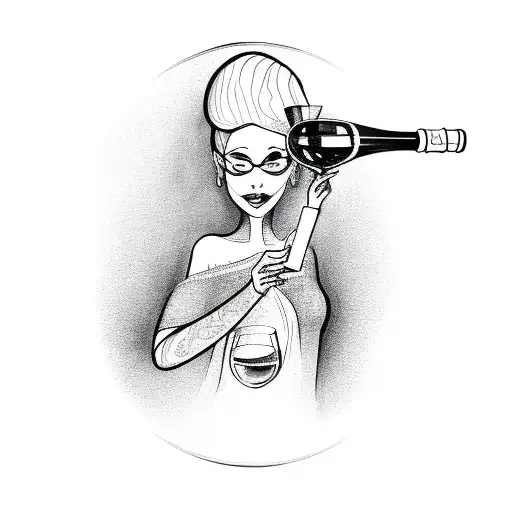 outline of a lady holding a wine glass tattoo design idea