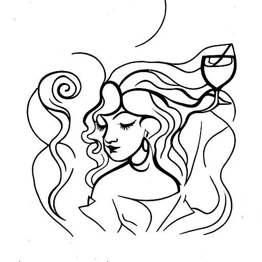 shape of a lady holding a wine glass tattoo design idea