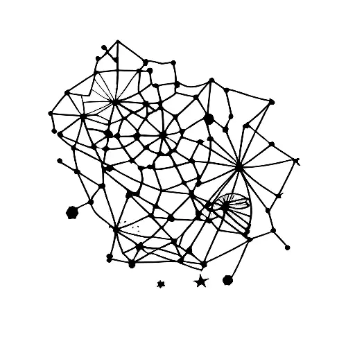 A constellation of stars shaped like wine bottles surrounded by marigold blossoms tattoo design idea