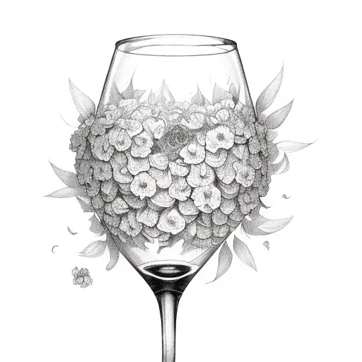 A delicate wine glass filled with marigold petals tattoo design idea