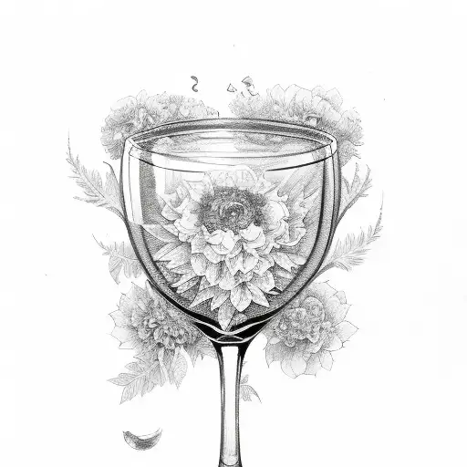 wine glass and marigold tattoo design idea
