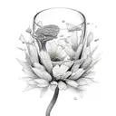 A delicate wine glass filled with marigold petals tattoo design idea