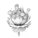 A delicate wine glass filled with marigold petals tattoo design idea
