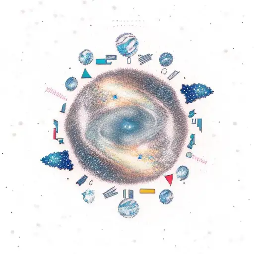 A new-school tattoo design of a galaxy with constellations shaped like pine trees tattoo design idea