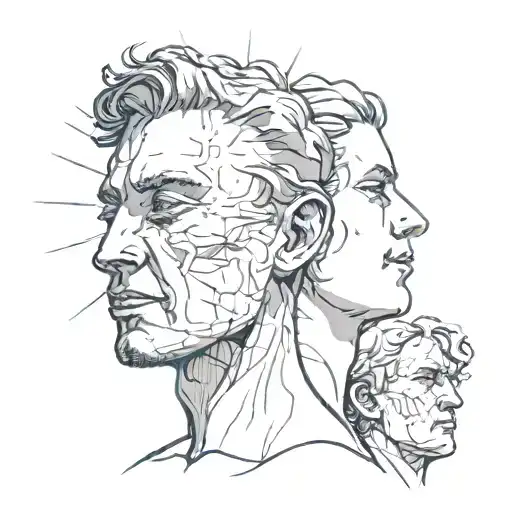 a three faced person in the sun tattoo design idea