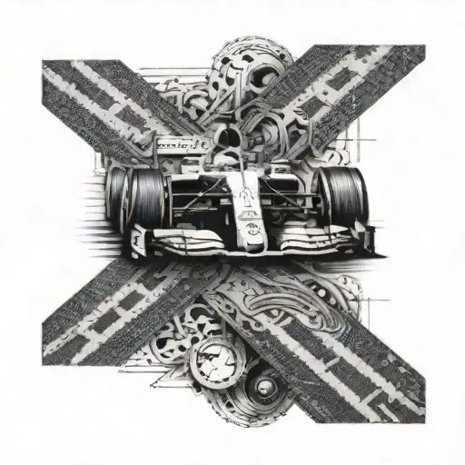 A Formula One track morphing into a carpenter's ruler tattoo design idea