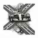 A Formula One track morphing into a carpenter's ruler tattoo design idea