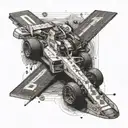 A Formula One track morphing into a carpenter's ruler tattoo design idea