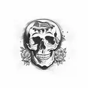 Skull with flowers and american flag tattoo design idea