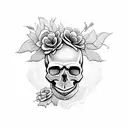 Skull with flowers and american flag tattoo design idea