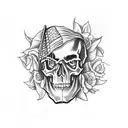 Skull with flowers and american flag tattoo design idea
