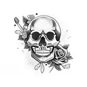 Skull with flowers and american flag tattoo design idea