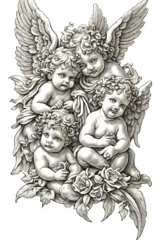 angel, gods, goddess, two cherub angels tattoo design idea