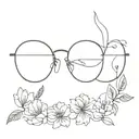 abstract eyeglass with flowers tattoo design idea