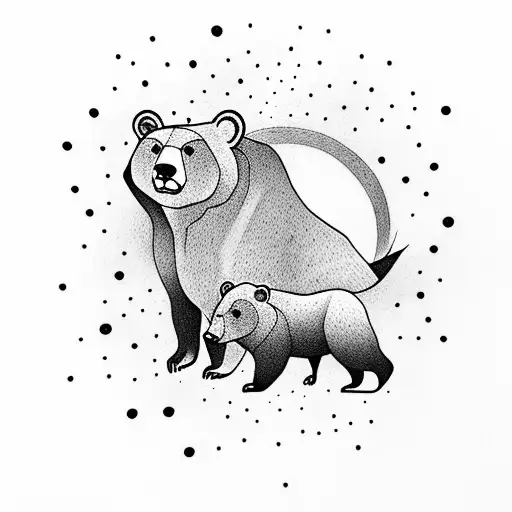 Ursa major constellation. Mom bear and baby bear silhouette. tattoo design idea