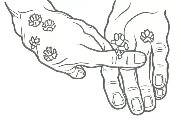 hand holding dog paw tattoo design idea
