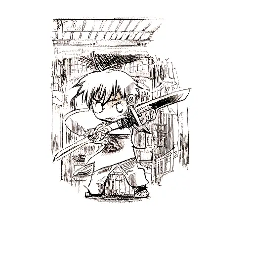 an anime character holding a sword tattoo design idea