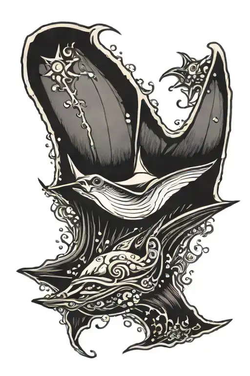 manta ray with human silhouette tattoo design idea