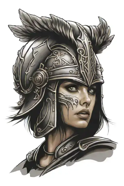 Ana de armas face as a Valkyrie with helmet tattoo design idea