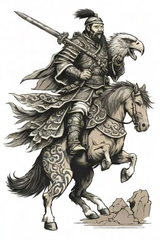 mongolian warrior holding eagle tattoo design idea