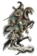 mongolian warrior holding eagle tattoo design idea