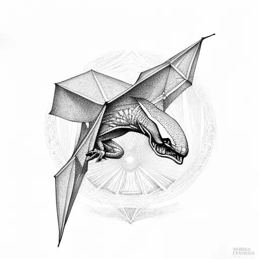 flying pterodactyl over pyramid tattoo design idea