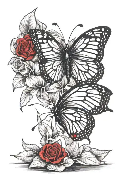 monarch butterfly carrying a red ruby stone  tattoo design idea