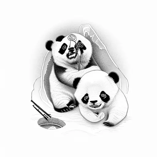 ying & yang baby panda fishing tattoo design idea