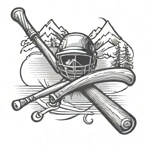 A baseball bat and ski poles crossed together, representing the client's passion for skiing and baseball tattoo design idea
