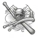 A baseball bat and ski poles crossed together, representing the client's passion for skiing and baseball tattoo design idea
