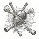 A baseball bat and ski poles crossed together, representing the client's passion for skiing and baseball tattoo design idea
