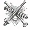 A baseball bat and ski poles crossed together, representing the client's passion for skiing and baseball tattoo design idea