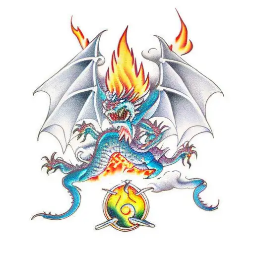 Big Dragon droping fire tattoo design idea