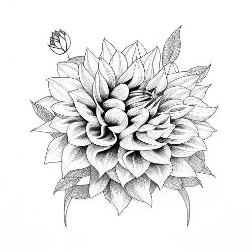 Dahlia and Magnolia Flowers with leaves  tattoo design idea