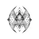 An abstract design combining elements of all three zodiac signs, with a focus on balance and harmony, in a dotwork style tattoo design idea