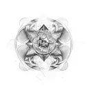 An abstract design combining elements of all three zodiac signs, with a focus on balance and harmony, in a dotwork style tattoo design idea