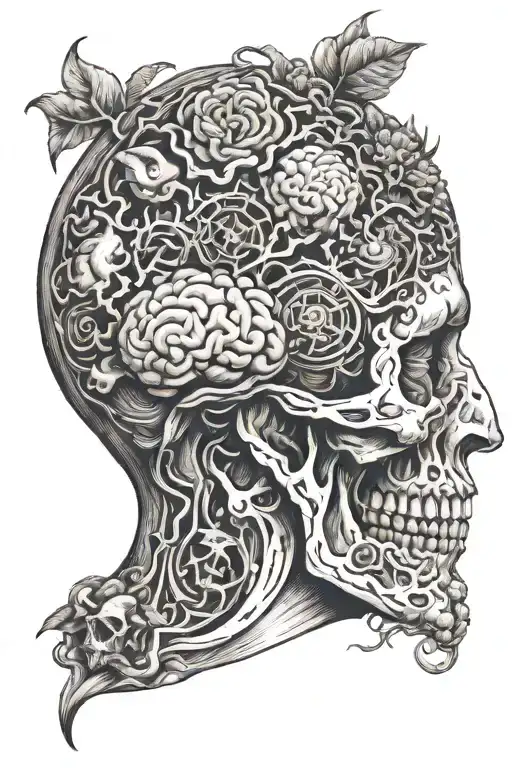 Brain design with 7 deadly sins inside without skull tattoo design idea