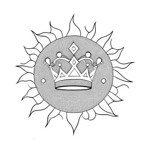 The Combination of a Crown with a Sun tattoo design idea