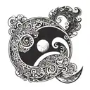 A sunspiral merging into a crescent moon, symbolizing the evolution of intuition and femininity tattoo design idea