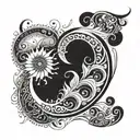 A sunspiral merging into a crescent moon, symbolizing the evolution of intuition and femininity tattoo design idea