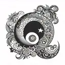 A sunspiral merging into a crescent moon, symbolizing the evolution of intuition and femininity tattoo design idea