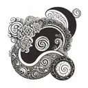 A sunspiral merging into a crescent moon, symbolizing the evolution of intuition and femininity tattoo design idea