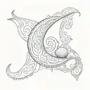 A sunspiral merging into a crescent moon, symbolizing the evolution of intuition and femininity tattoo design idea