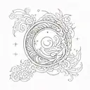 A sunspiral merging into a crescent moon, symbolizing the evolution of intuition and femininity tattoo design idea