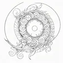 A sunspiral merging into a crescent moon, symbolizing the evolution of intuition and femininity tattoo design idea