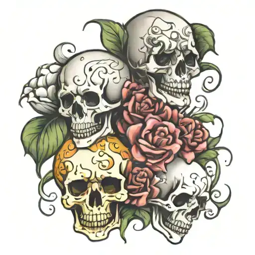 smile now cry later skulls flowers growing tattoo design idea