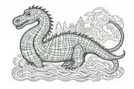 Scotland inspired, Loch Ness monster, tartan plaid tattoo design idea